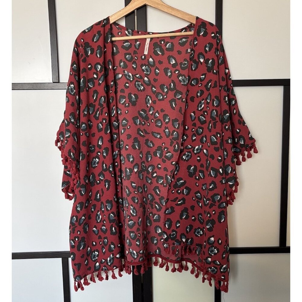 My Story Kimono Cheetah Print Animal‎ Print Size Large Boho Tassel Hippie Travel